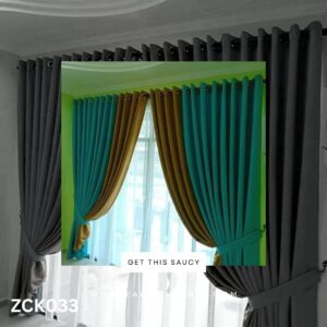 Simple Sea Blue & Brown Grommet Curtains