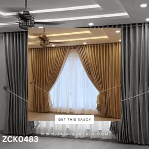 Velvet Golden Colour Curtain and White Shefoon Curtain set