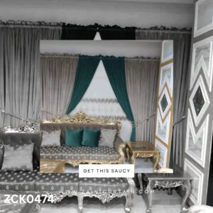 Sea Green & Grey Velvet Curtain Blinds