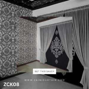 Black And Grey Colour Double Curtains and Blind Set