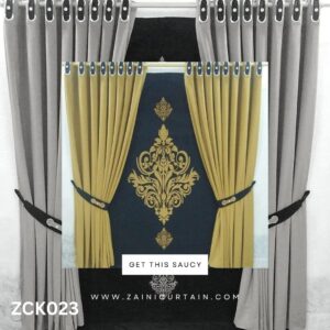 Golden Curtains & Dark Blue Blinds