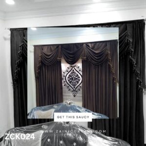 Dark Brown Curtains & Pelmet With White Blinds