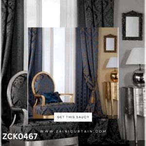 Royal Blue Jacquard Curtain Blinds Set