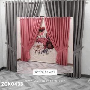 Pink Curtains with Flowers Curtain Blind Set