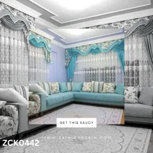 Sky Blue White Color Theme Curtain and White Net Curtain Set