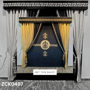 Navy blue and Cream Golden Curtain Blind Set