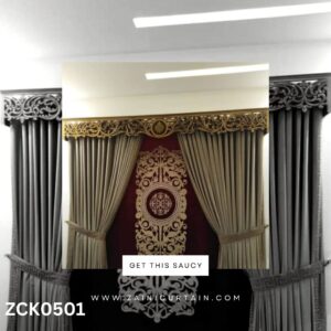 Golden Header with Flower bunch design Curtain and Blind Set