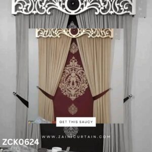 Golden Jafferi Header with red background Curtain Blind