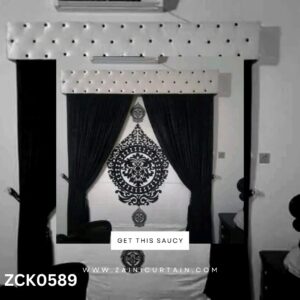 Dotted Header with Black  Curtain Blind