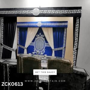 Royal Blue Charming Stamp Curtains & Blind Set