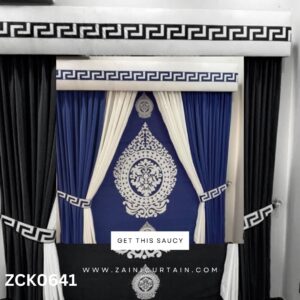 Dark Blue and Off White Theme Chiragh Stamp Curtain Blind