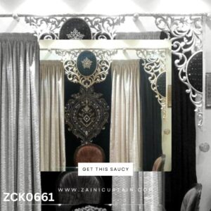 Jafferi Header with Straight black blind white curtains