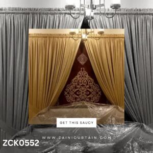 Golden and Maroon Theme Jafferi stamp Curtain and Blind set