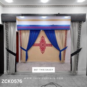 Royal Blue with Crunch Red Print Curtain Blind