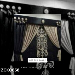 Black & Cream Theme with Center Design Curtains and Blind Set