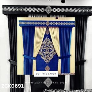 Elegant Azure Blue and Cream White Curtain and Blind Set
