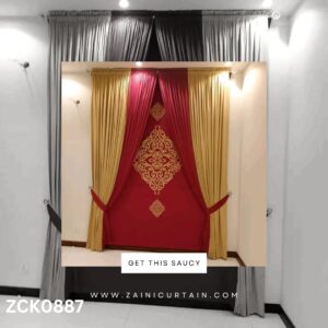 Red and light golden Colour Curtain & Blind Set