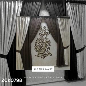 Silver and Linier Brown Theme with Flower bunch Curtain Blind