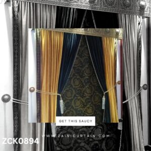 Golden and Navy Blue Theme with Royal Ribbons Curtain Blind