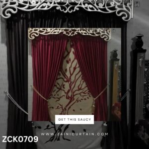 Golden header with Red and Beige Theme Curtain and Blind set