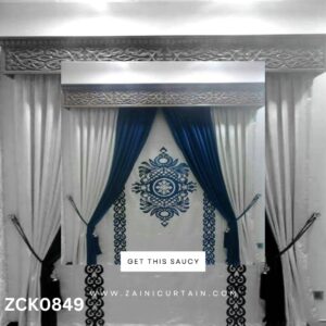 Elegant White & seablue theme Curtain and Blind Set