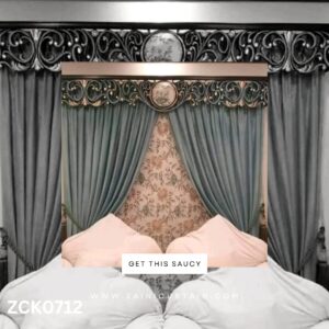 Dull Sea Blue with Printed background Curtain Blind