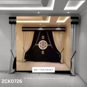 Dark Raisin Black with off white Theme Curtain and Blind Set