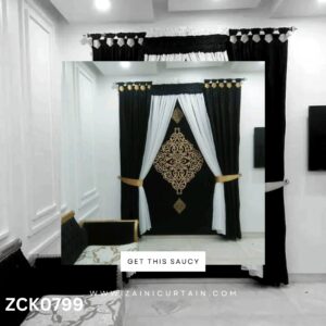 Pure Clean Black n White Theme with Golden Bunch Curtain Blind