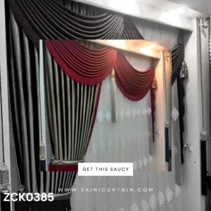 Plain Grey and Maroon Theme With White curtains & blind