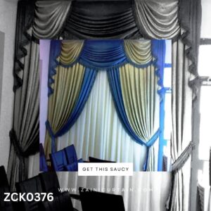 Blue and Khaki with White Curtain Blind