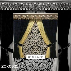 Jafferi Style Header Blue Golden Curtain & Blind