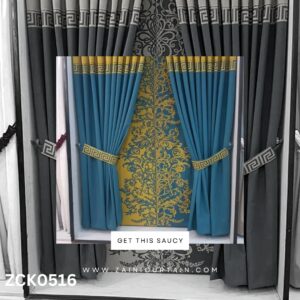 Seablue Theme with Golden Designing Curtain Blind