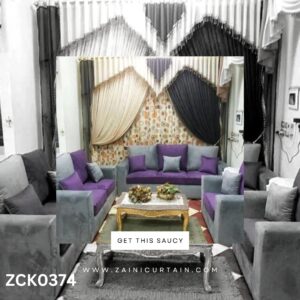 Black and White Colour Curtains and Jeffery Pattern Blind Set