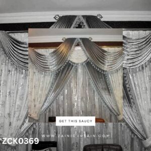 White Grey Curtain With Silver jacquard Blind Set