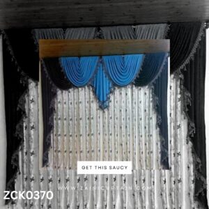 Blue and White Pattern Colour Curtains and Blind Set