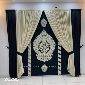 Elegant Black & Cream Colour Curtains & Blind Set