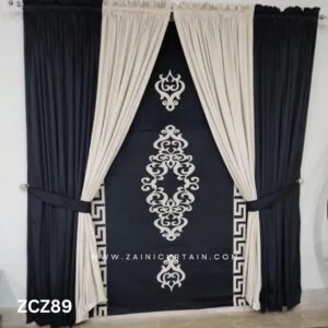 Black and Cream Curtain and Blind Set