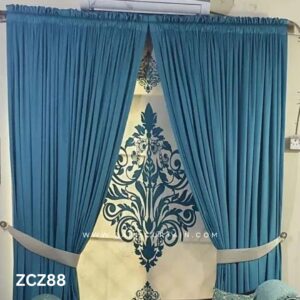 Seagreen and Cream Colour Curtain and Blind Set