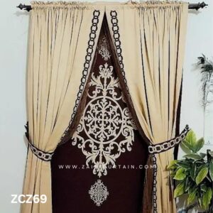 Dark Brown and Beige Colour Curtain and Blind Set