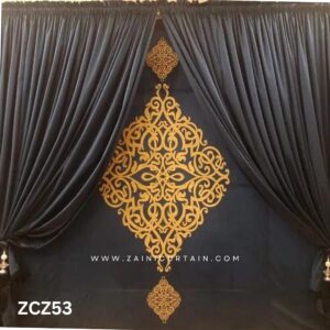 Full Black with Golden Bunch Curtains and Blind Set