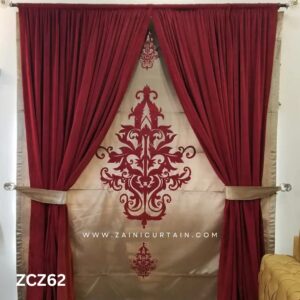 Red and Golden Colour Curtains and Blind Set