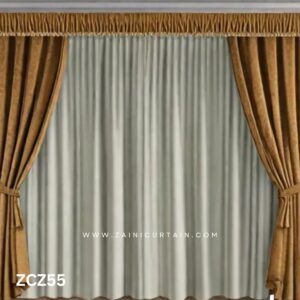 Dark Brown and Ash White Colour Curtains and Blind Set