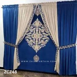 Blue and White Colour Curtains and Blind Set