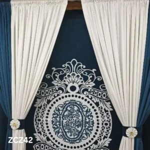 Seagreen and Ivory Colour Curtains and Blind Set
