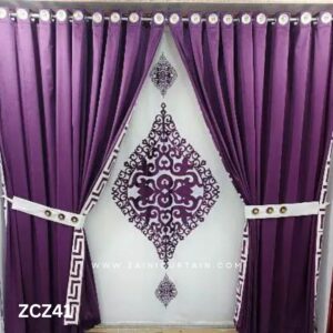 Purple and White Colour Curtains and Blind Set