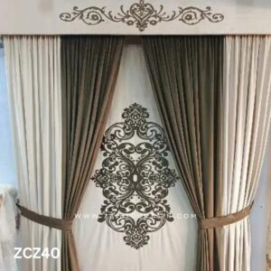 Brown and Cream Colour Curtains and Blind Set