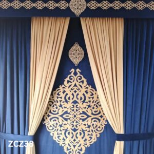 Navy Blue and Beige Colour Curtains and Blind Set