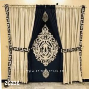 Black and Cream Colour Curtains and Blind Set
