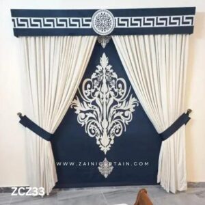 Black and Ivory Colour Curtains and Blind Set