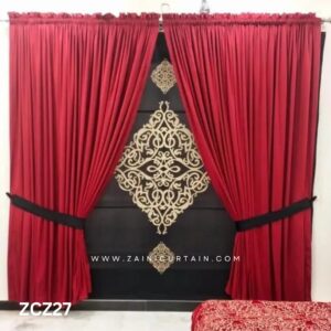 Rose Red and Black Colour Curtains and Blind Set